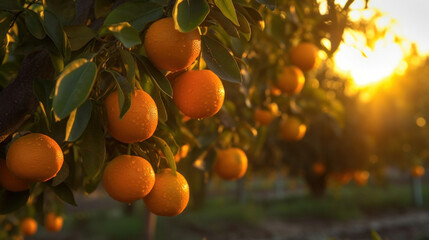 Agriculture, Oranges growing on a tree.
