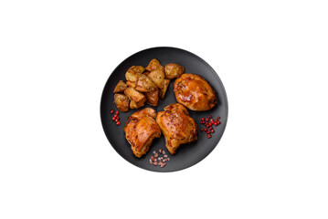 Delicious fresh chicken kebab with salt, spices and herbs
