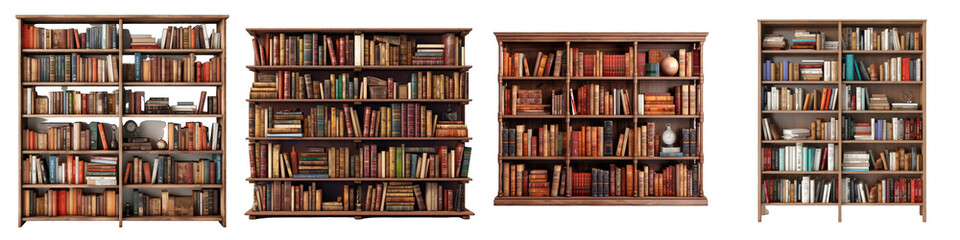 Bookshelf  Hyperrealistic Highly Detailed Isolated On Transparent Background Png File - obrazy, fototapety, plakaty