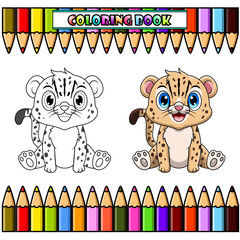 Cute baby Cheetah cartoon sitting for coloring book