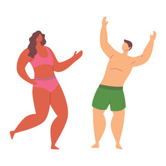 Cartoon Color Characters Couple Dancing Summer Party Concept Flat Design Style. Vector illustration of Man and Woman Relaxing