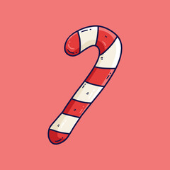 Candy cane christmas candy Cartoon Illustration design isolated vector. Red and white pattern Christmas Candy Cartoon vector