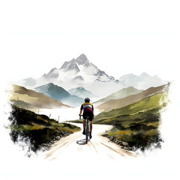 cyclist on a scenic route isolated on transparent or white background, png
