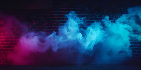 Blue and pink mystery neon fog and smoke dark texture  A blue and pink smoke on a black wall background Pink and blue smoke in the dark Ai Generative
