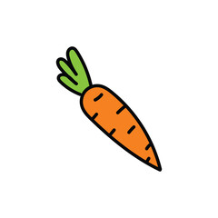 Hand-drawn cartoon doodle carrot icon on a white background.