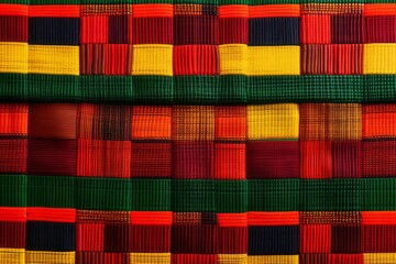Kwanza Kente cloth background in yellow, green, red and black