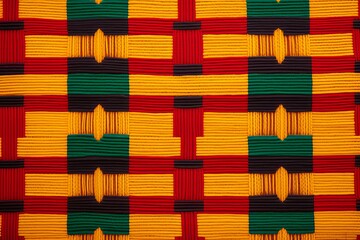 Kwanza Kente cloth background in yellow, green, red and black