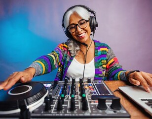 senior woman DJ at night club