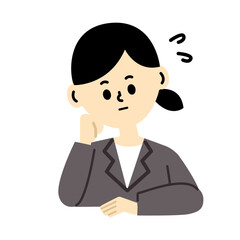 ビジネス　ビジネスパーソン　考える　困る　悩む　頬杖　女性　仕事　スーツ　イラスト	