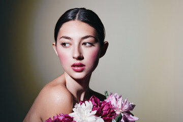 woman portrait make-up girl blush face pink beauty female model flower