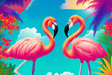 Summer vacation concept. Flamingo Paradise. Exploring the Vibrant Coastal Wonders. Generative AI - obrazy, fototapety, plakaty