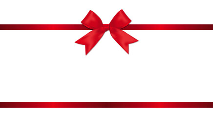 Red ribbon bow with shiny satin. Realistic wedding invitation card gift box illustration with shadow.