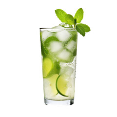 Mojito cocktail on white background. Isolated element for menu and bar card. Traditional cocktail. AI