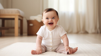 Portrait of a happy baby with Down syndrome.