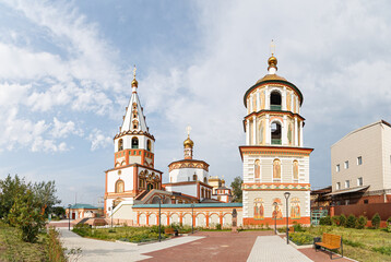 Fototapeta na wymiar Russia, Irkutsk - July 25, 2018: The Cathedral of the Epiphany of the Lord. Orthodox Church, Catholic Church
