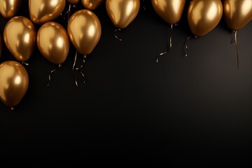 Gold balloons on dark background with empty space for inscription - obrazy, fototapety, plakaty