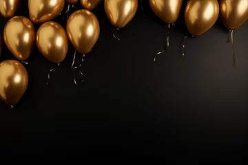 Fotobehang Gold balloons on dark background with empty space for inscription © Natali
