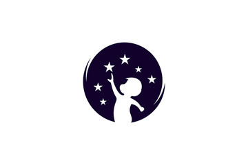 Child pointing dream star in logo design vector illustration