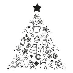 Christmas tree made from creative elements contour