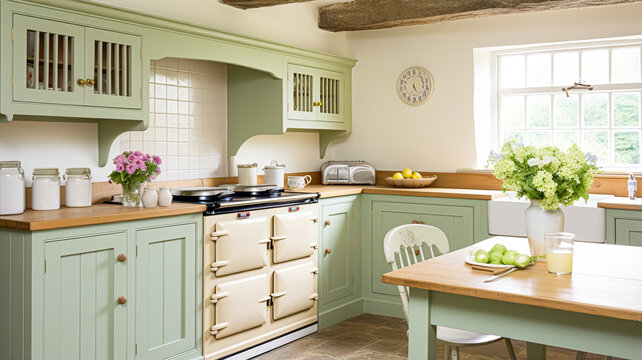 Mint cottage kitchen interior design, home decor and house improvement, English in frame kitchen cabinets in a country house