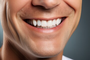 Fototapeta premium Perfect smile. Close-Up of Middle-Aged Mans Perfectly White Teeth after Dental Procedure