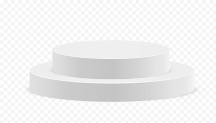 White podium stand, cylindrical pedestal display isolated on white background. Vector eps for display product	
