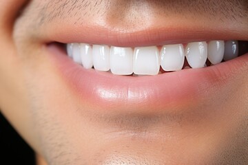 Close-up of flawless white smile on a young man with impeccable orthodontic work
