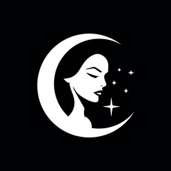 woman face and moon