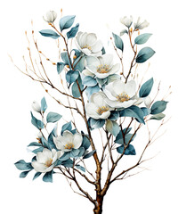 Whimsical Watercolor Winter Botanicals Clipart Set, transparent background, Created using generative AI