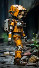 Quirky Rainy Day. Small Ugly Robots Playful Walk Amongst the Droplets, Exuding Unique Charm