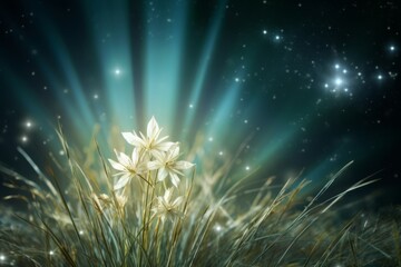 Fototapeta premium Star of Bethlehem Flower shining on a background of night sky