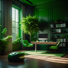 Fototapeta premium Green plants in a room for rest and relaxation in a large office.