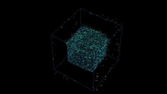 Extraordinary animation of a simulation of quantum particles spinning inside a tesseract, multidimensional representation