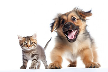 Fototapeta premium The Playful Dog and Curious Kitten, Unlikely Best Friends