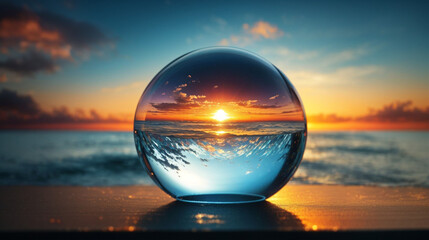 A Sunrise horizon through a crystal ball background. Abstract to forecasting the future. - Powered by Adobe