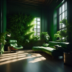 Green plants in a room for rest and relaxation in a large office.
