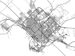 Vector road map of the city of  Bahia Blanca in Argentina with black roads on a white background.
