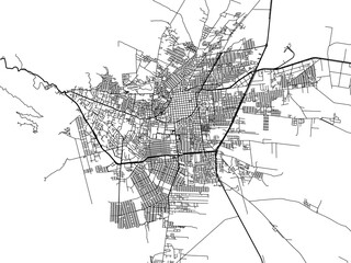 Vector road map of the city of  La Rioja in Argentina with black roads on a white background.