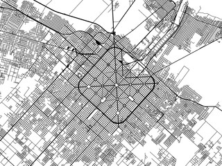 Vector road map of the city of  La Plata in Argentina with black roads on a white background.