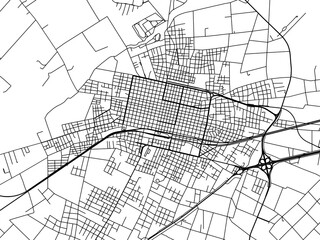Vector road map of the city of  Mercedes in Argentina with black roads on a white background.