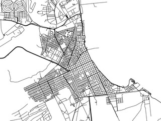 Obraz premium Vector road map of the city of Puerto Madryn in Argentina with black roads on a white background.
