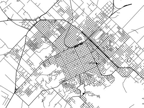 Vector road map of the city of  Tandil in Argentina with black roads on a white background.