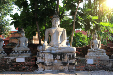 Buddha statue at Wat Yai Chaimongkol at Ayutthaya in Thailand.World heritage sites in Thailand.