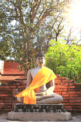 Buddha statue at Wat Yai Chaimongkol at Ayutthaya in Thailand.World heritage sites in Thailand.