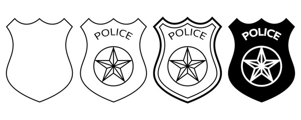 Black white police badge set isolated on white background - obrazy, fototapety, plakaty