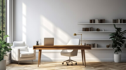 Cozy office interior with modern work desk.