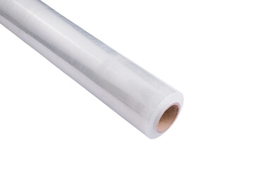 Roll of plastic stretch wrap film on white