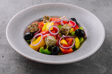 Fresh homemade greek salad close up