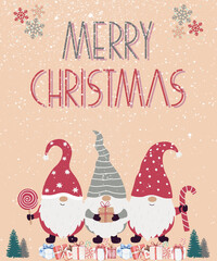 A perfect Christmas greeting card, with embellishments, reminiscent of the delightful winter holidays.