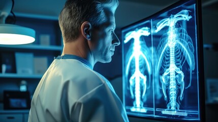 Medical scan, Doctor examining patient x-rays in operating room at the hospital.